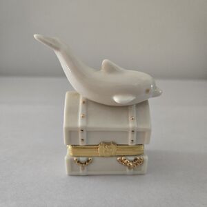 Lenox Hidden Treasures Dolphin Treasure Chest W Gold Charm 24K Gold Trim